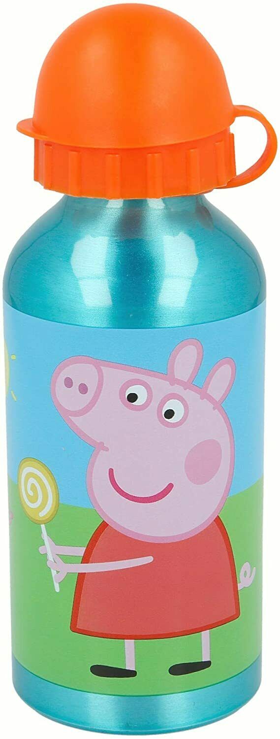 Hliníková láhev na pití Prasátko Pepa 400 ml - oranžová/modrá