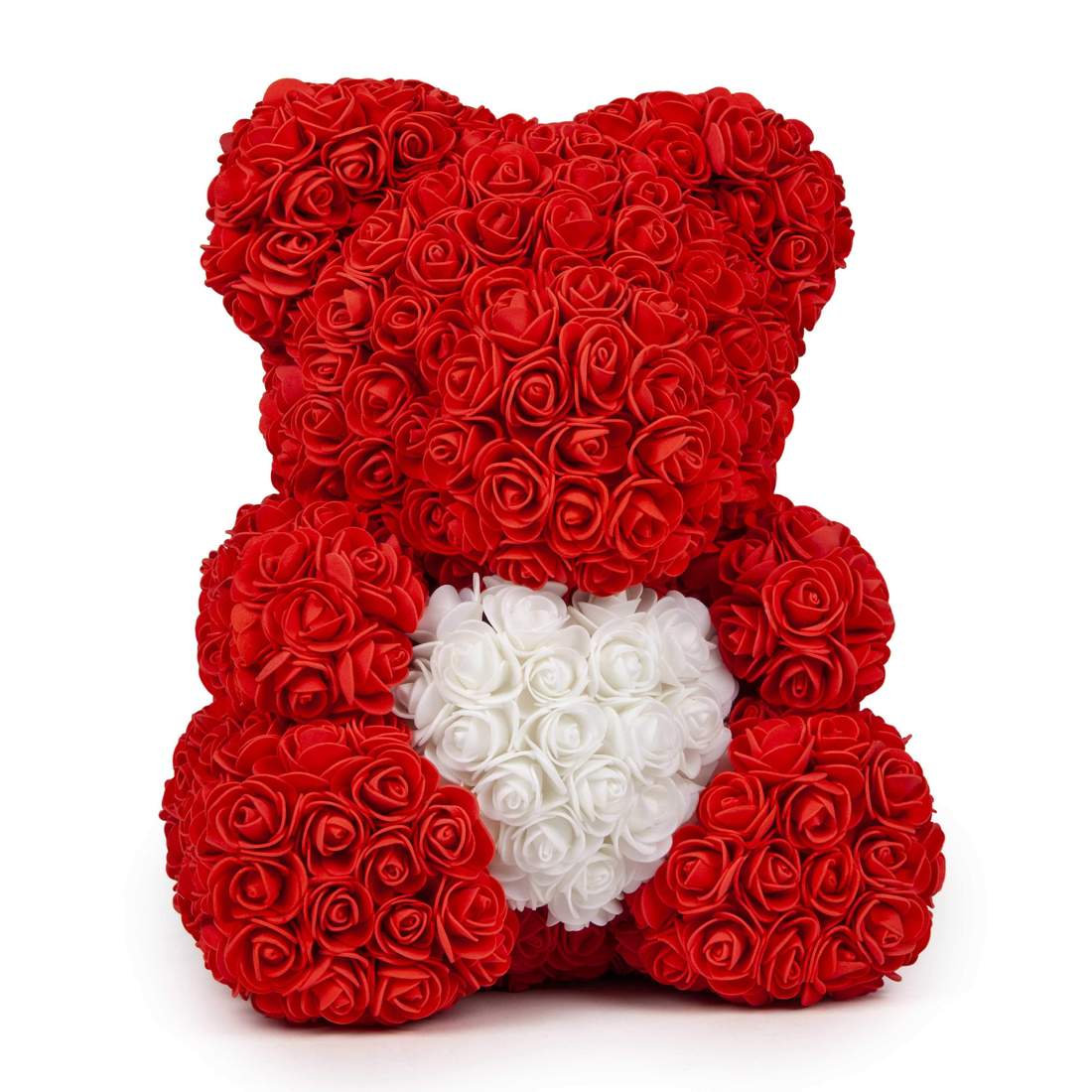 Medvídek z růží 25 cm - červený se srdcem