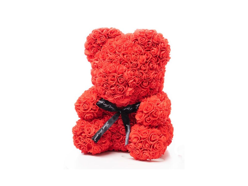 Medvídek z růží 25 cm - červený s mašlí