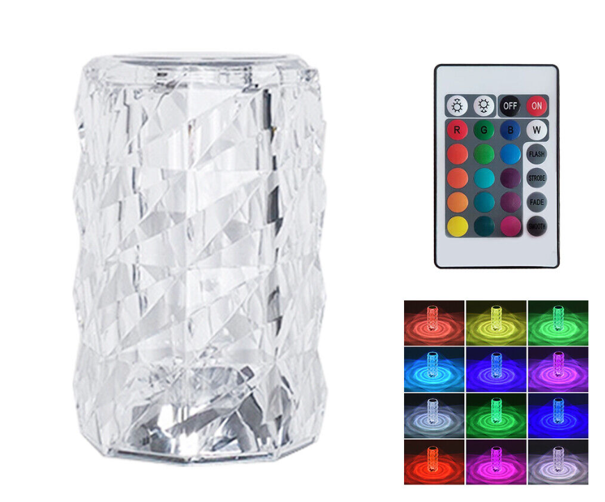 Křišťálová stolní RGB LED lampa s 3D efektem růže