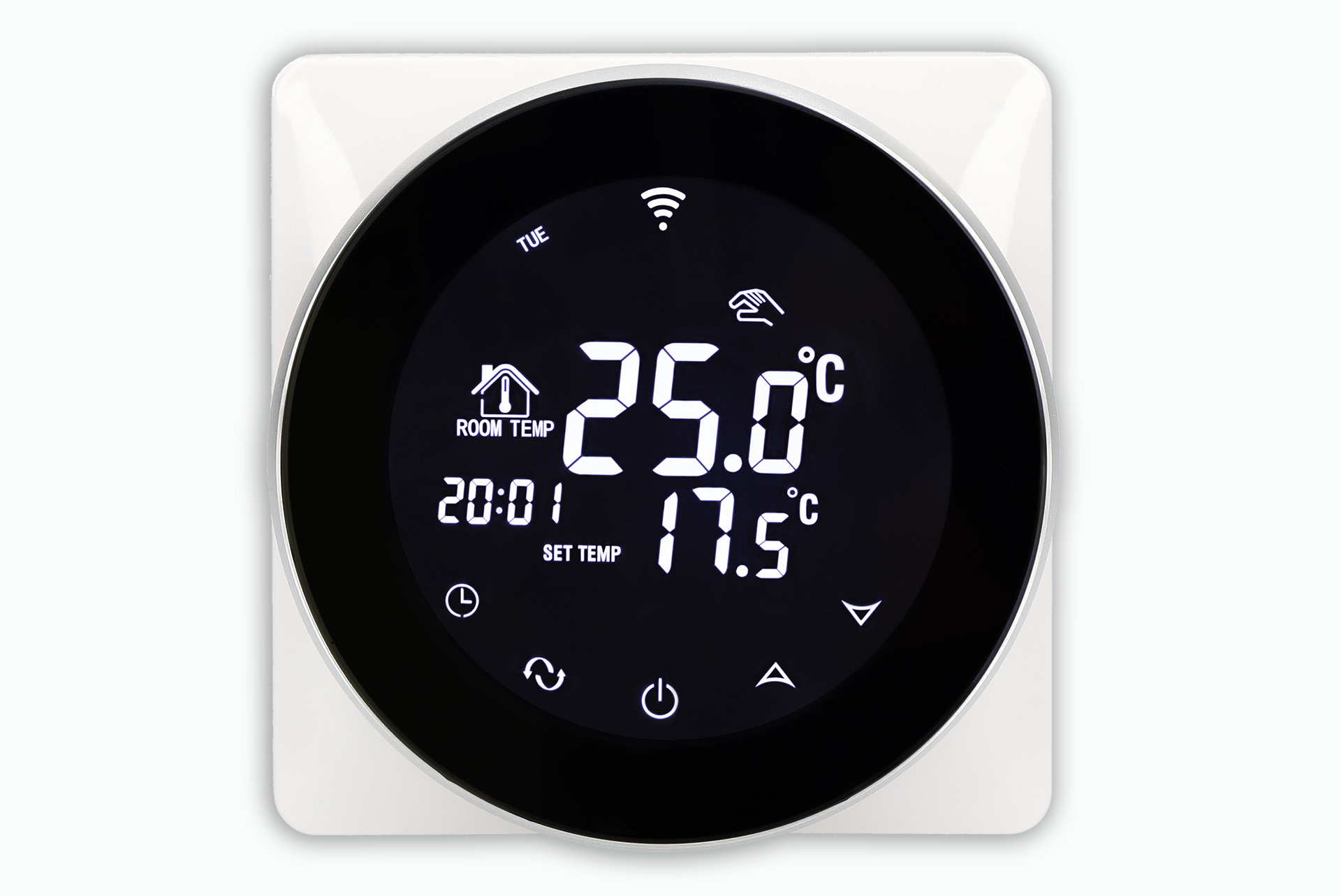 Aluzan Point-16 WiFi, programovatelný pokojový termostat pro spínání elektrického vytápění do 16A, ovladatelný na dálku pomocí aplikace pro Android nebo iOS