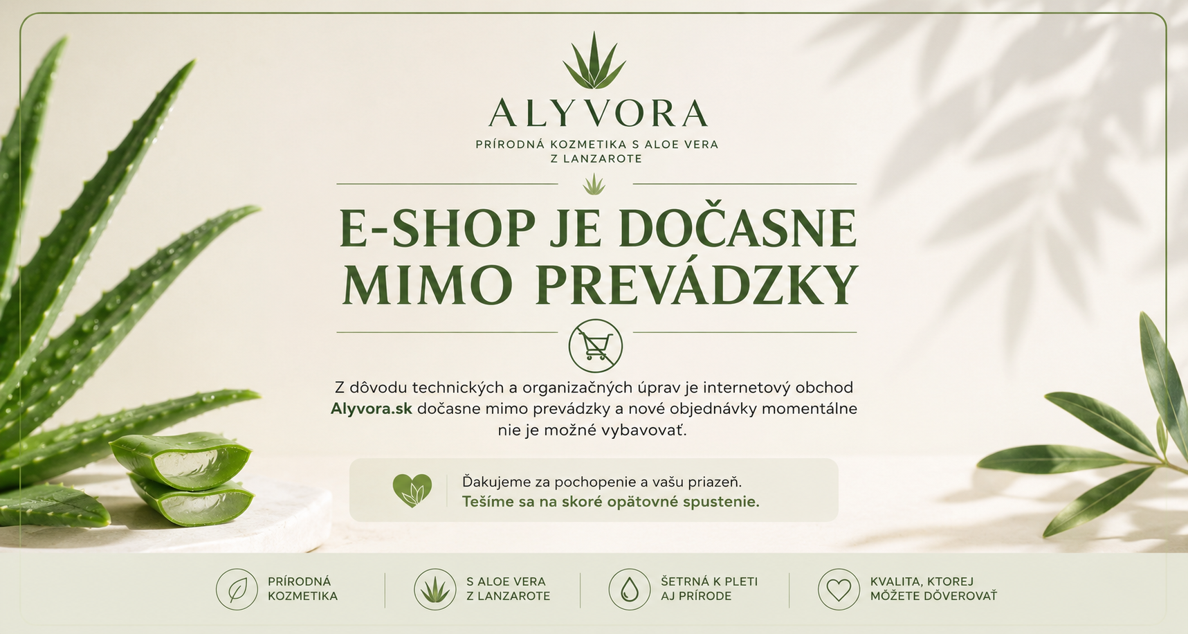 Dočasné pozastavenie prevádzky e-shopu Alyvora.sk