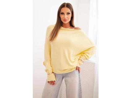 pol po Sweter damski wiskozowy asymetryczny typu nietoperz zolty 34550 3