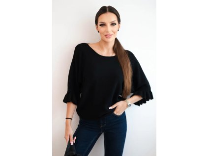 pol po Sweter damski z ozdobnym mankietem czarny 34999 3