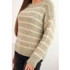 pol po Sweter damski w paski z welna o luznym kroju khaki 35257 4