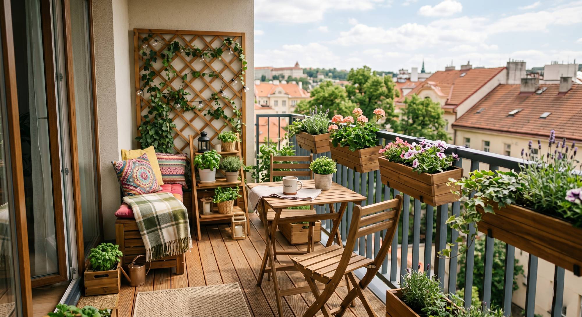 10 tipů, jak ozdobit balkon s dřevěnými doplňky