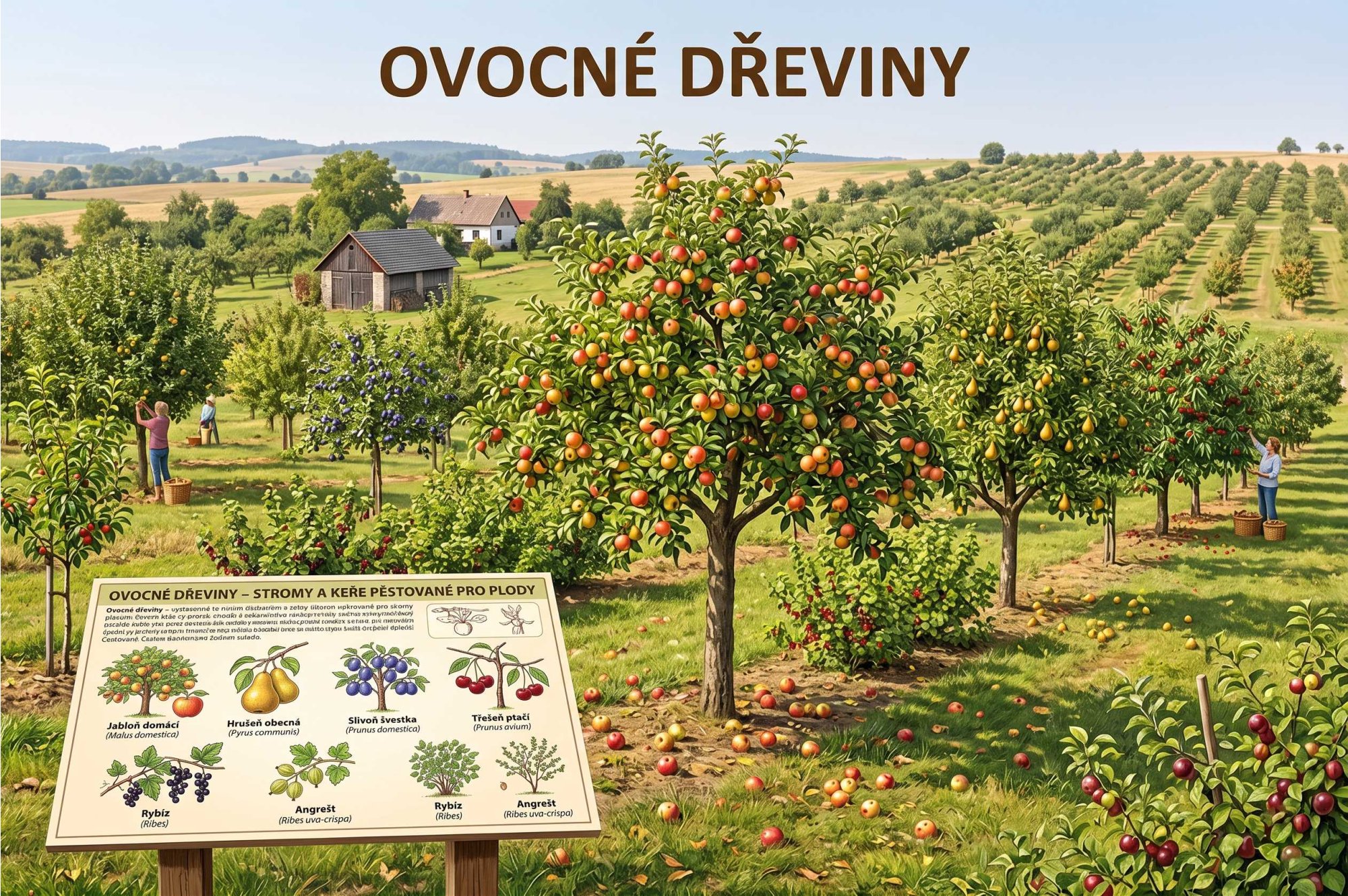Ovocné dřeviny a jejich využití: jabloň, hrušeň, třešeň, švestka i ořešák