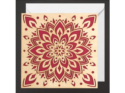 Mandala-Grußkarte aus Holz, rot, 15 cm ohne Text, tschechisches Produkt