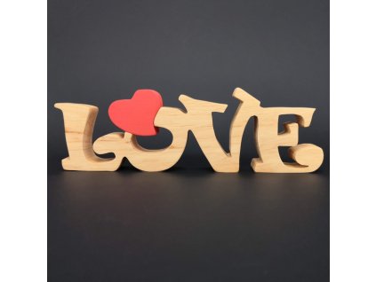 Holzdekoration mit der Aufschrift LOVE, Massivholz, 25x8 cm