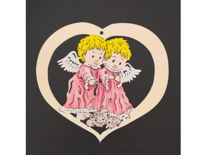 dřevěná dekorace srdce andělé