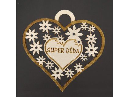 Dřevěné srdce s textem "super děda", 7 cm, topol překližka, chráněná dílna AMADEA