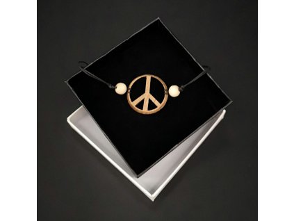Round wooden bracelet - peace, 3 cm