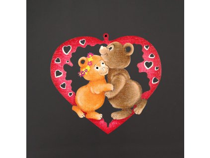 dřevěná ozdoba srdce medvědi