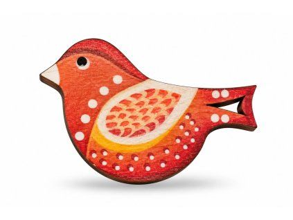Holzbrosche roter Vogel, 6x4 cm