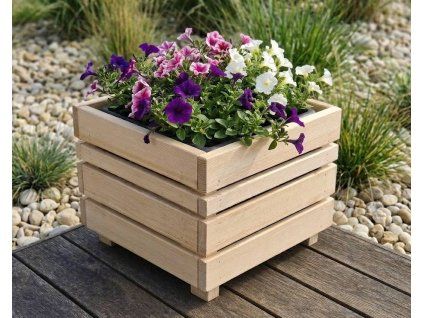 Design-Holz-Übertopf mit Blumentopf, 33,6 x 33,6 x 28 cm