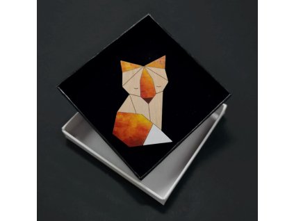 Dřevěná brož barevná liška, 6x4 cm