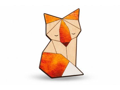Dřevěná brož barevná liška, 6x4 cm