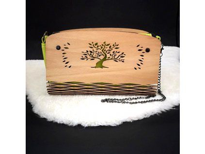 1465 drevena kabelka zelena strom 25 cm
