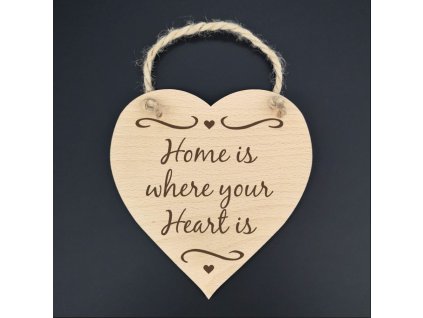 Dřevěné srdce s nápisem Home is where