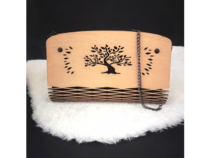 Holzhandtasche schwarz - Baum 25 cm