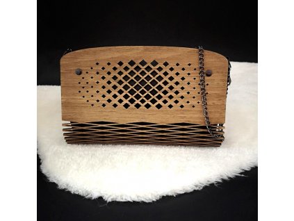 Dřevěná kabelka černá - čtverečky 25 cm