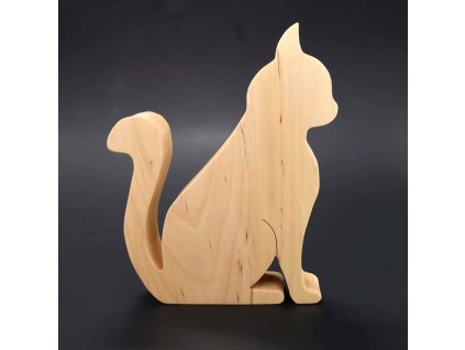 Holzdekoration einer sitzenden Katze, Massivholz, 15x12,5x2,5