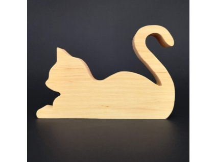 Wooden decoration cat lying down, solid wood, 15x10.5x2.5 cm