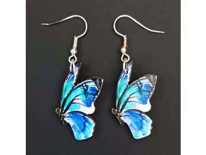 Wooden earrings butterfly blue, 3 cm