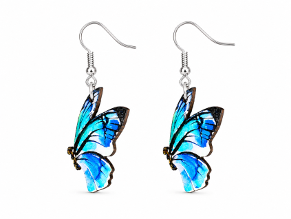 Wooden earrings butterfly blue, 3 cm