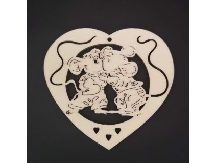 Dřevěná ozdoba srdce s myškami 15 cm