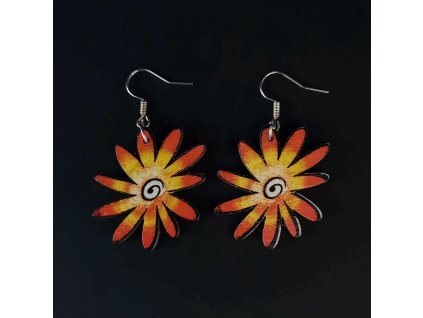 Wooden earrings red flower, 3 cm