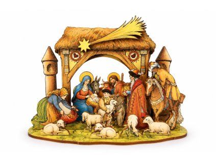 Folding wooden nativity scene 3D 24 cm