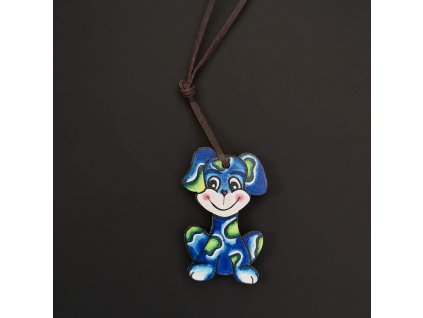 Wooden necklace dog blue, 4.5 cm