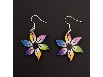 Wooden earrings rainbow flower, 3 cm