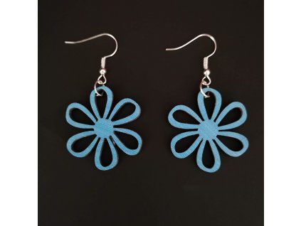 Wooden earrings flower blue, 3 cm