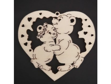 Dřevěná ozdoba srdce s medvídky 7 cm