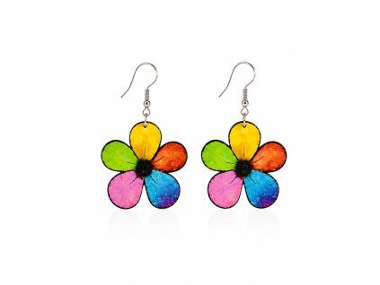 Holzohrringe Regenbogenblume, 3 cm