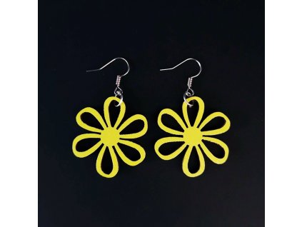 Wooden earrings flower yellow, 3 cm