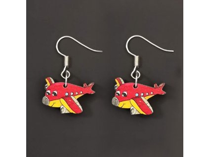 Wooden earrings airplane, 2 cm