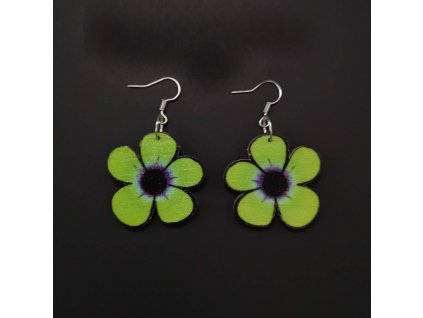 Wooden earrings green flower, 3 cm