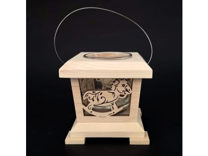 Wooden lantern with rocking horse motif, solid wood, 9x9x9 cm