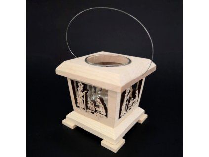 Wooden lantern with nativity scene, solid wood, 9x9x9 cm