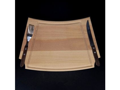 Drevená doštička na steak s príborom, masívne drevo, rozmer 36x22x2 cm