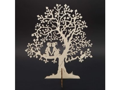 Wooden 3D tree with children, natural, height 22 cm