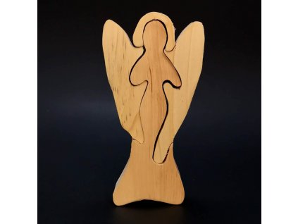 Holzpuzzle-Engel, Massivholz aus zwei Holzarten, 15 cm