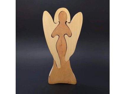 Dřevěné puzzle anděl, masivní dřevo dvou druhů dřevin, 25 cm
