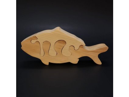Dřevěné puzzle ryba, masivní dřevo dvou druhů dřevin, 19 cm