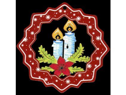 4243 drevena ozdoba barevna vlocka se svickami 6 cm
