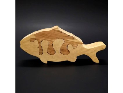 Wooden puzzle fish, solid wood of two types of wood, 19 cm