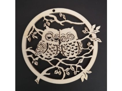 Dřevěná dekorace sovičky v kolečku 8 cm